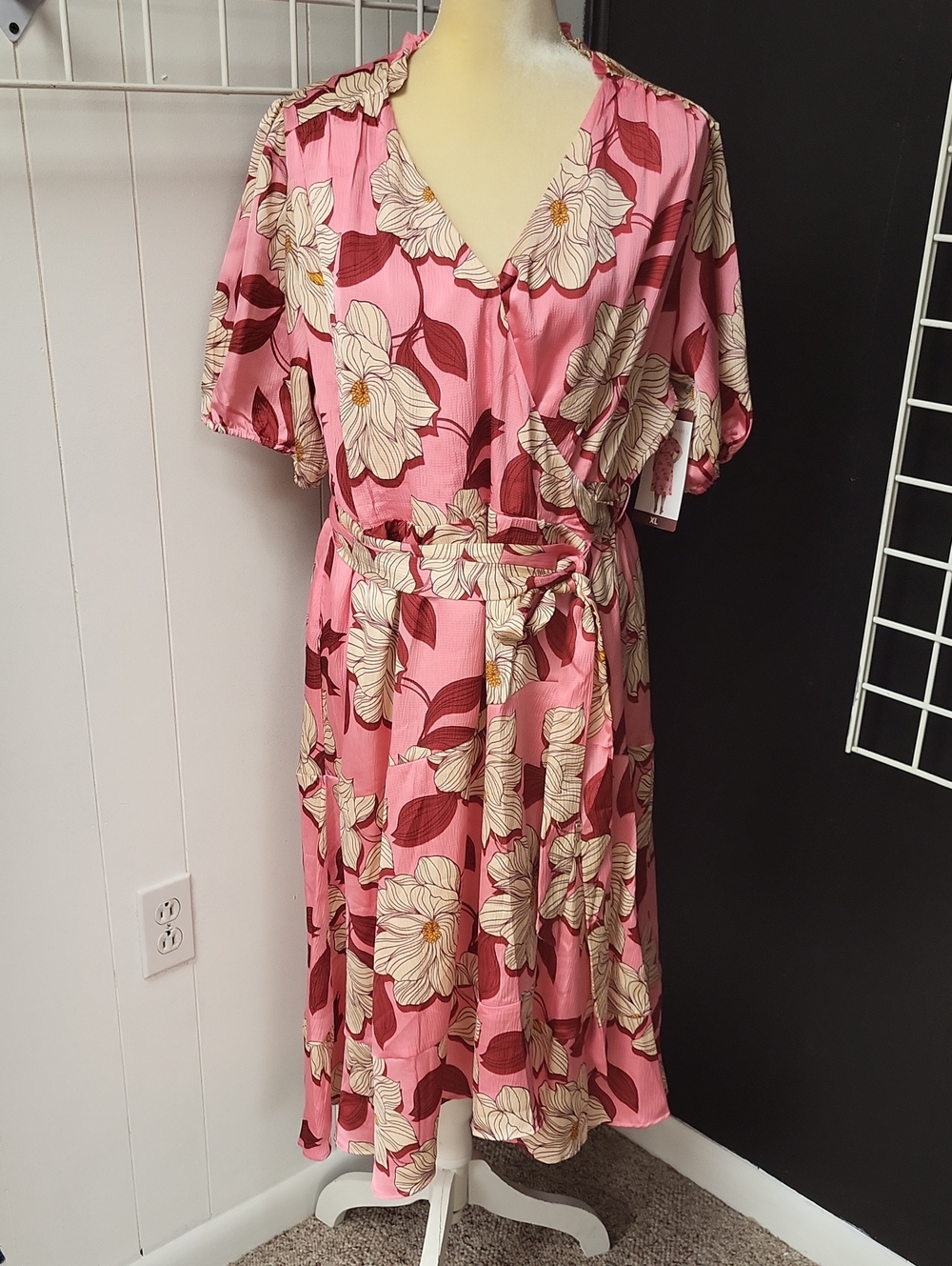 Nwt, Draper James Pink Floral Wrap Midi Dress XL